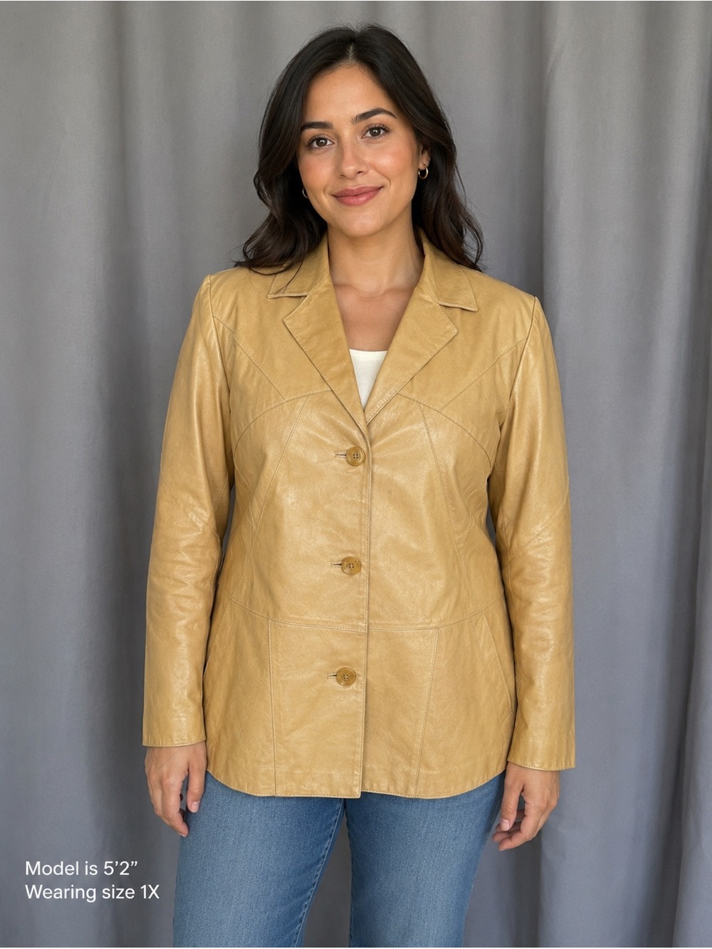 Vintage Wilsons Leather Women's Tan Button-Front Leather Jacket